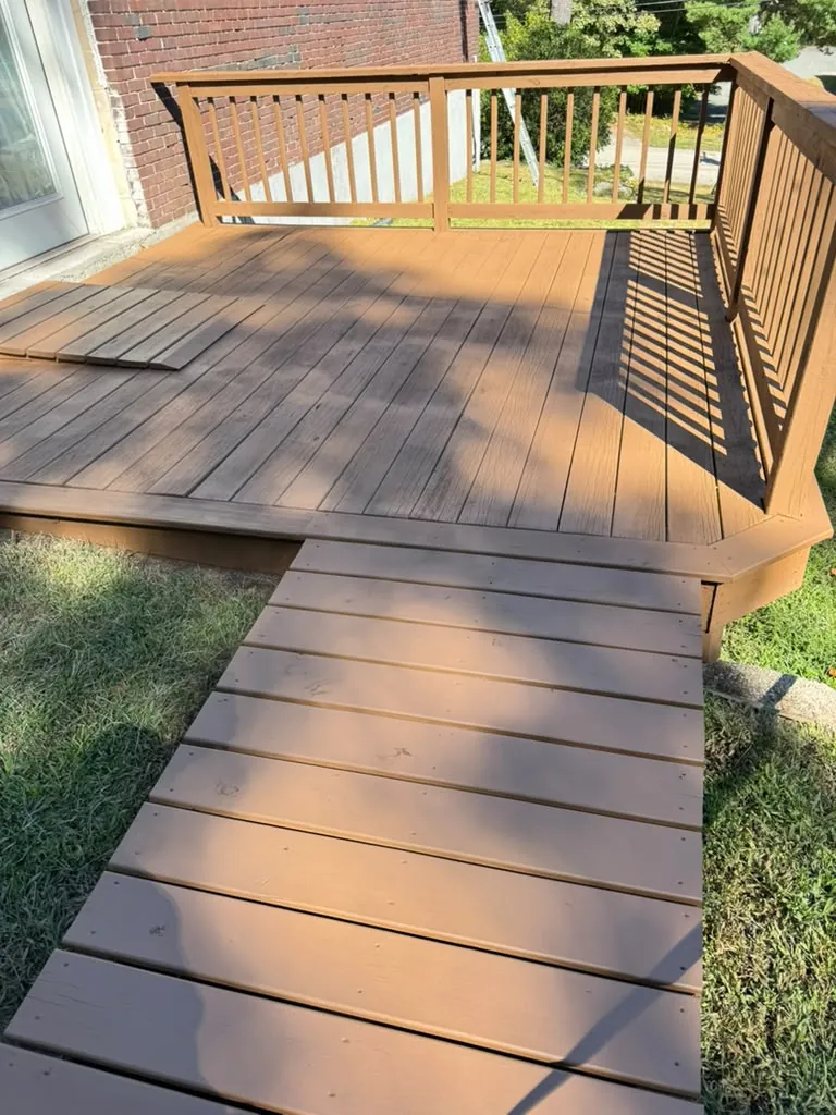 Stained deck boardwalk after exterior painting, Greater Boston MA
